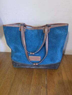 Vintage Y2k Dooney And Bourke Bella Shopper Bag Blue And Brown Suede 2001